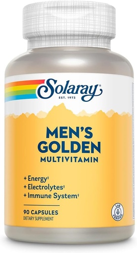 [BRSWIGT5BN6BE3L6] SOLARAY Men’s Golden Multivitamin | Electrolytes, Immunity, Prostate, Energy | Vitamins A, C, E, B1, B2, B6, B12, Vitamin D, Calcium | 90ct, 30 Serv.