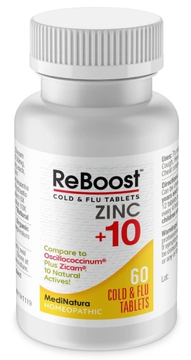 [BRSWYZ37OEIBGADP] MediNatura ReBoost Cold & Flu Tablets Zinc +10 – Multi-Symptom Relief for Body Aches, Headache, Cough, Runny Nose, Mucus, Chest & Sinus Congestion – Non-Drowsy – Lemon Flavor – 60 Count