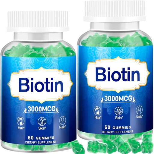 [BRSRAGQ5CN4BYH3J] Δέρμα μαλλιών και νύχια Gummies, 2 Πακέτο υψηλής ισχύος Βιταμίνη μαλλιών για γυναίκες, άνδρες και παιδιά, βιταμίνη D & E,B16,B12, Biotin Gummies για την ανάπτυξη μαλλιών, το δέρμα, και ισχυρότερα νύχια