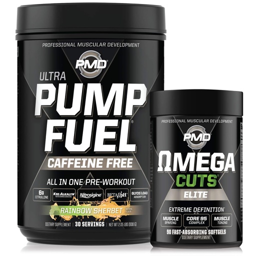 [BRSWYCYCBN5AGG3L] PMD Sports Ultra Pump Fuel Caffeine Free - Pre Workout – Rainbow Sherbet (30 Servings) Sports Omega Cuts Elite Thermogenic Fat Burner (90 Softgels)