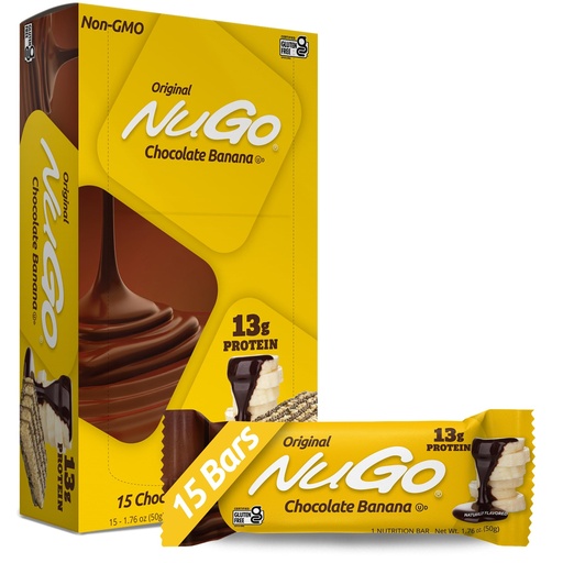 [BRSWIYQMDMOBM3A7] NuGo Protein Bar, Chocolate Banana, 13g Protein, Gluten Free, 15 Count
