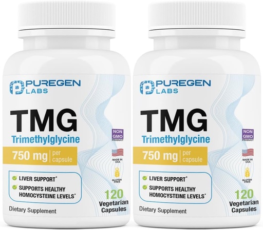 [BRSRAGL3PJ7REC3Z] Labs puros TMG 750 mg - [Alta potencia] Trimetilglicina Suplemento - fomenta niveis saudables de homocisteína, non GMO, NO Gluten e Dairy | Made in USA - 2 Pack - Total 240 cápsulas vexetarianas