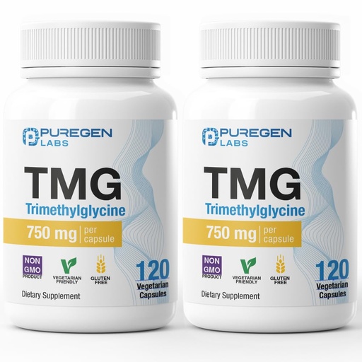 [BRSRAGL3PJ7REC3Z] Puregen Labs TMG 750 mg – [High Potency] Trimethylglycine Supplement – Encourages Healthy Homocysteine Levels, Non-GMO, NO Gluten and Dairy - 2 Pack - Total 240 Vegetarian Capsules