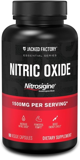 [BRSWGAQ6BAJWYDLF] Jacked Factory Essentials Nitrooxide Booster - Patenteret Bonded L- Arginin Silicate 1500mg Pre Workout Supplement for Muskelvækst, Pumper, Vaskularitet og Energi - 90 Veggie Pills