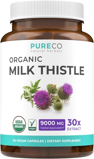 [BRSWKGL3OMOQ2ETU] USDA Organic Milk Thistle Capsules - 80% Silymarin Supplement for Liver Support- Super Concentrated 300mg of 30:1 Milk Thistle Extract Equivalent to 9,000mg - Milk Thistle Liver Detox 60 Day Supply