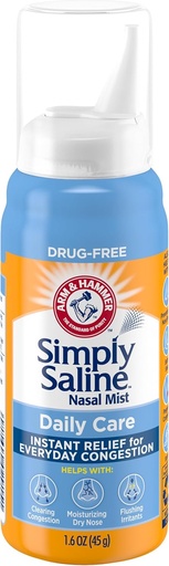 [BRSWIYQ7B4GWYCI7] ARM & HAMMER Simply Saline Daily Care Nasal Mist, Drug-Free Non-Drowsy Saline Spray for Instant Nasal Congestion and Allergy Relief, Use as Often as Needed, Suitable to Use if Pregnant, 1.6 oz