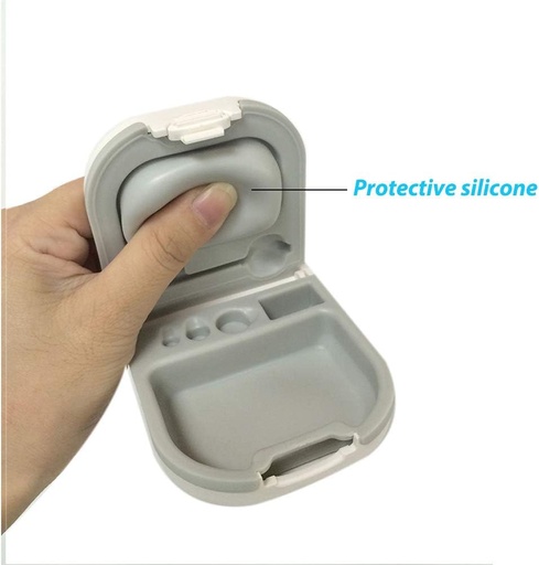 [BRSWGGQZOIMQAHQU] Hearing Aid Case with Battery Storage Slot Hard Small 0.59"*2.44"*1.57",Silicone Cushion, for ITE, BTE Hearing Aids (White)
