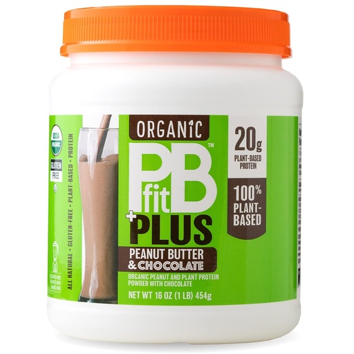 [BRSWGFAHCBYRYFL5] PBfit Vegan Organic Peanut Butter & Chocolate Plus אבקת, 1 פאונד
