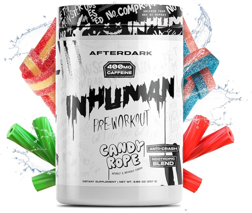[BRSROBD4DJ7BGG3K] AFTERDARK INHUMAN Pre-Workout Powder, Enhanced Mind-Muscle Connection, Sustained Energy, Potent Nootropic Blend, Vegan, Gluten-Free, Soy-Free, 400mg Caffeine, No Crash, Candy Rope