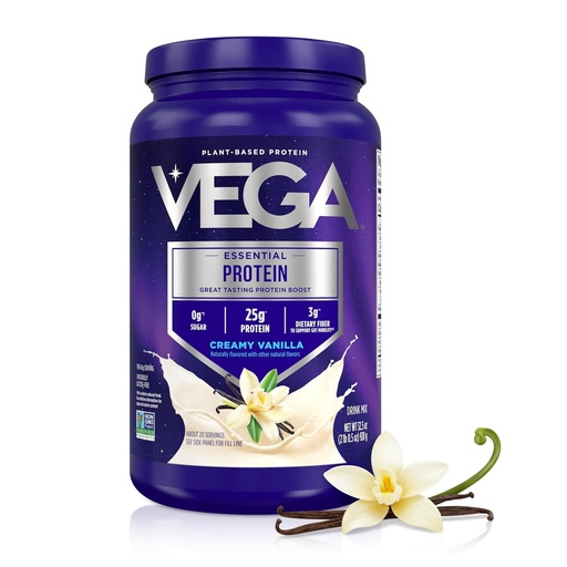 [BRSRMAAEOQCBM2TU] Vega Essential Protein – 25g Plant Based Protein Powder, Creamy Vanilla, Vegan for a Dairy-Free Vanilla Shake – Large Tub, 32.5oz (20 Servings)