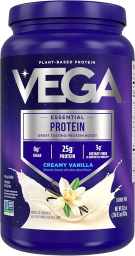 [BRSRMAAEOQCBM2TU] Vega Original Essential Protein - 25g Plant-Based protein, Creamy Vanilla, 20 Hizmet, Vegan Non-GMO Drink Mix, Smoothie & Shake Ready, Gluten Free, Dairy Free, 32.5oz (Pazar May Vary)