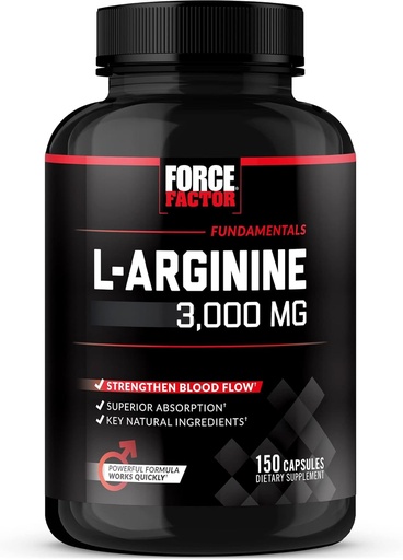 [BRSWYBIDCAFR62DK] FORCE FacTOR L-Arginine Nitric Oxide Suplemen dengan BioPerine untuk membantu Membangun Muscle dan Dukung Kekuatan Darah Flow, Sirkulasi, Nutrient Delivery, dan Pumps, L-Arginine 300mg, 150 Capsules