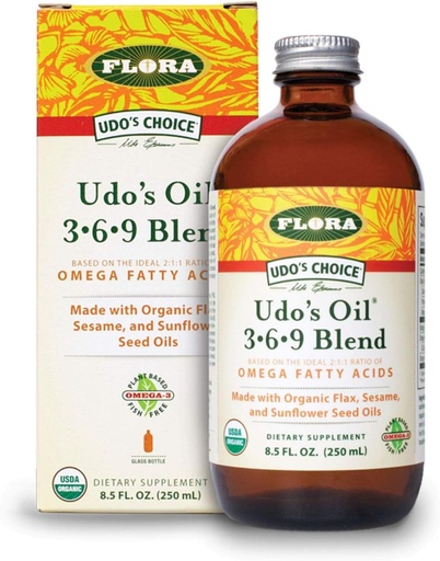[BRSWIYYPPMCQY2LO] Flora - Udo 's Choice Omega 369 Oil Blend, Made with Organic Flax, Sesame & Sunflower Semed Oil, Plant - Based Vegan Omega Fatty Acids, Based on Ideal 2: 1: Rasio, 8.5-Flz. Botol Kaca