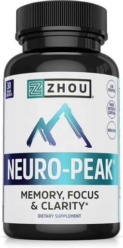 [BRSWKZ36AYBQ4HTE] Zhou Neuro-Peak - Suplementos cerebrales para la memoria y el foco, Nootropic for Men ' Women, Pill de apoyo cerebral para adultos, vitaminas cerebrales - 30 cápsulas vegetales (Pack of 1)