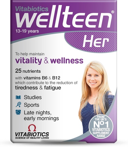 [BRSWKGL6B4MQCDI7] Vitabiotics Wellteen Her - Ernährungsunterstützung für Jugendliche und junge Frauen Alter 13-19 - 30 Tabletten