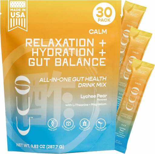 [BRSRAFADDEIA4GY6] Calm Gut Health Drink Mix|Apple Cider Vinegar Prebiotics,Probiotics Gut Health for Women & Men|L-Theanine & Magnesium| Digestive Health & Mood Support, Relaxation & Hydration|Lychee Pear,30 Servings