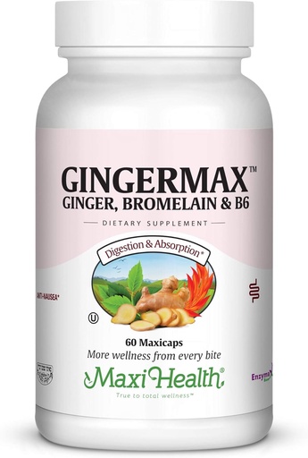[BRSWIYQ6BJ6RCDIV] Maxi Health Gingermax - Ginger - Bromelain &amp; Vitamin B6 - Digestion Health - 60 Capsules - Kosher