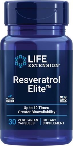 [BRSWGFD6OQMBQ3TA] Life Extension Resveratrol Elite, Trans-resveratrol, gezonde veroudering, cardiovasculaire gezondheid, hersenen gezondheid, oxidatieve stress, Glutenvrije, non-GMO, vegetarisch, 30 capsules