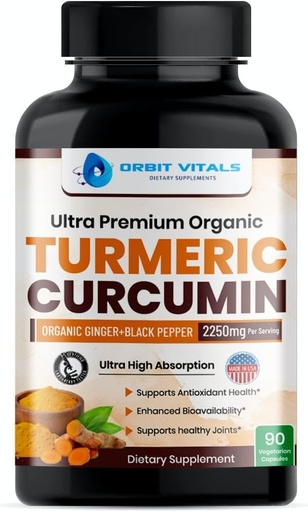 [BRSWYY34OUMWKCL5] Curcumine curcumine avec poivre noir et gingembre 2250mg - Supplément curcuma ultra-potent avec 95% Curcuminoides et BioPerine pour le soutien articulaire, Biodisponibilité améliorée, santé immunitaire - 90 Capsules Vegan