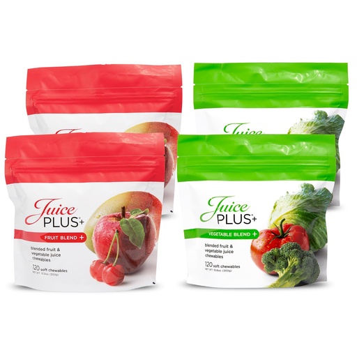 [BRSWKZYNAAJRKGYV] JuicePlus+ Fruit & Vegetable Blend Soft Chews - Tasty Vegan Fruit, Veggie Gummy Vitamins for Adults & Kids - 4 Month Supply 4 packs (2 of each flavor)