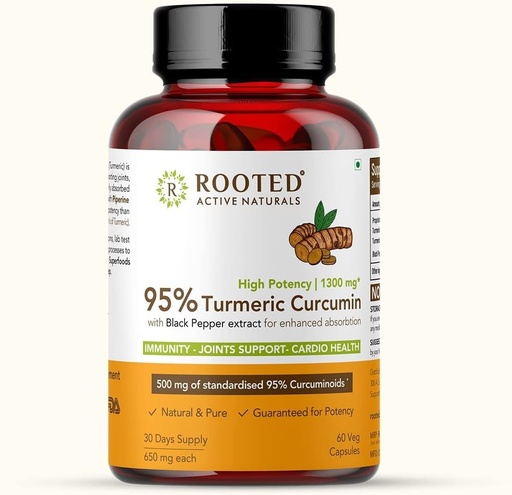 [BRSROGIFBUBR6AY2] Curcumin (95%) with Black Pepper Extract (for Better absorbtion),1300mg, for Immunity, Joints Health | 60 Veg Capsules, 650 Mg Each