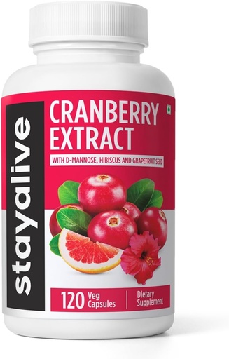 [BRSROCQ5AAGRQ3LU] STAY ALIVE Cranberry Pills for Women and Men 1000mg with D-mannose, Hibiscus and Grapefruit Seed Extract, 120 Count, D-mannose Cranberry Supplement, Vegan, Non-GMO & Gluten-Free Powder Capsules