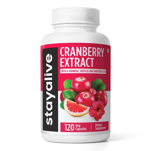 [BRSROCQ5AAGRQ3LU] STAY ALIVE Cranberry Supplement w/D-Mannose, Hibiscus & Grapefruit Seed Extract | Supports Urinary Tract Health | 120 Capsules | Vegan, Non-GMO & Gluten-Free D-mannose Cranberry Pills for Women & Men