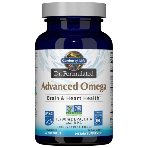[BRSWYZALO55RO23O] Garden of Life Dr. Formulated Advanced Omega Fish Oil - Lemon, 1,290mg EPA, DHA + DPA in Triglyceride Form, Single Source Omega 3 Supplement for Ultimate Brain & Heart Health, Non-GMO, 60 Softgels