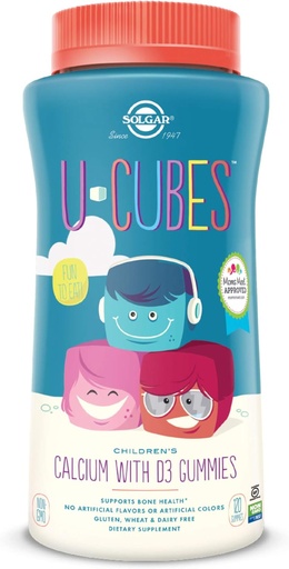 [BRSWGAQNBN6GM3Y4] Solgar U-Cubes Children's Calcium with Vitamin D3, 120 Gummies - Strawberry Flavor - Supports Bone & Teeth Health - Non GMO Gluten Free, Dairy Free - 60 Servings