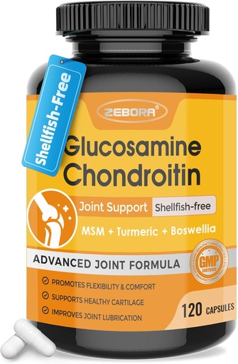 [BRSROHDRBANQE3I4] ZEBORA Glucosamine Chondroitin Joint Support Supplement, with MSM Turmeric Boswellia, Glucosamine Sulfate, Glucosamine Chondroitin MSM, for Joint Supports & Relief, 120 Capsules