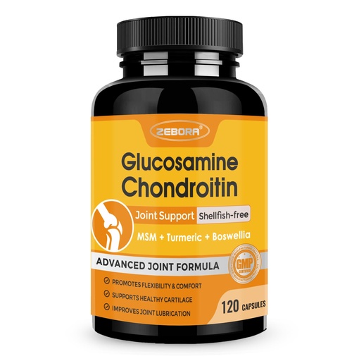 [BRSROHDRBANQE3I4] ZEBORA Glucosamine Chondroitin, Joint Supplements for Women/Men, with MSM, Turmeric, Joint Support Supplement, Shellfish-Free, 120 Capsules