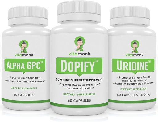 [BRSRAYIBCMJQAFDA] Dopamine Support Supplement Paired with Alpha GPC and Uridine - Neuro Boost Duo