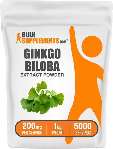 [BRSWIFYEBAFW2D36] BulkSupplements.com Ginkgo Biloba Extract Powder - от Ginkgo Biloba Leaf, Antioxidant Source, Herbal Supplement - Gluten Free, 200 мг на порцию, 1 кг (2,2 фунта) (пакет 1)