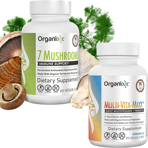 [BRSRAZQOOQPAYA3F] Organixx 7 Mushroom Organik Mushroom Supplement (60 Vegetarian Capsule) & Multi-Vita-Maxx Whole Food Multivitamin (90 Gel Capsules)