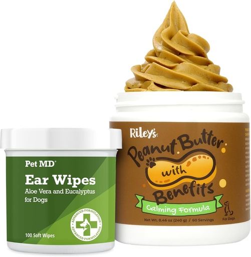 [BRSROHD2BYPRUG3G] Pet MD Dog Ear Cleaner Wipes + Riley's Calming Peanut Butter for Dogs
