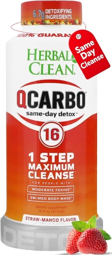 [BRSROBT7OEMGYELL] Herbal Clean Qcarbo16 Egun bereko Detox Garbitzeko Edaria (16 fl oz) - Strawberry Mango Flavor Full Body Cleanse* Detox Edaria Toxin maila moderatuan*, B2 bitamina eta B12 bitamina gizon eta emakumeentzat