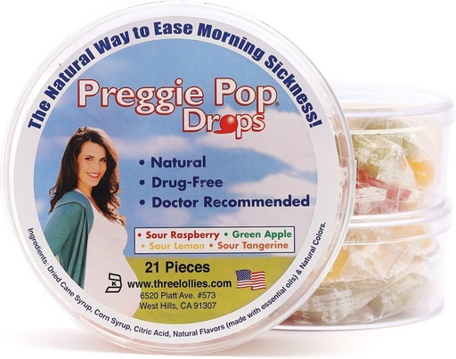 [BRSWI2QAC5YR433A] Preggie Pop Drops - helps Morning Sickness During Pregnancy (3 pack, 63 count) – With Essential Oils, Safe for Pregnant Mom & Baby, Gluten Free - Lemon, Raspberry, Green Apple, Tangerine