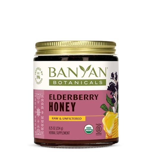[BRSRMA32DMFR4CQU] Banyan Botanicals Organicals Elderberry Honey - Dengan Sambucus, Amla & Marshmallow - Dukungan Ammuniune Elderberry untuk Anak-Anak & Dewasa * - 8.25 Oz - Raw, Unfiltered, Pollinator- Friendly, Sustably Sourded, Fair Wild