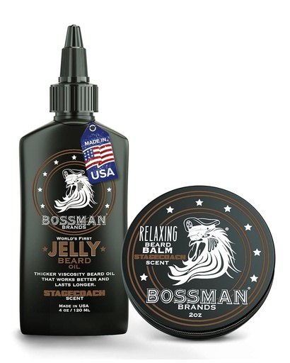 [BRSRMYY3B4DWKHY7] Bossman Jelly Beard Oil for Men & Beard Balm for Men Combo - Softens, Tames Moisturizes & Conditions - Stagecoach Scent - Natural Ingredients & Made in USA
