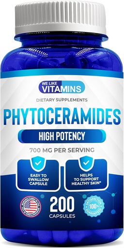 [BRSWGEIDOFYR43LL] Nos gusta Vitaminas Fitoceramides 700mg - 200 cápsulas de trigo natural libre y con base vegetal - Suplemento de Fitoceramida - Suplemento de piel para mujeres - Ceramidas para hidratación de la piel, reparación, rejuvenecimiento