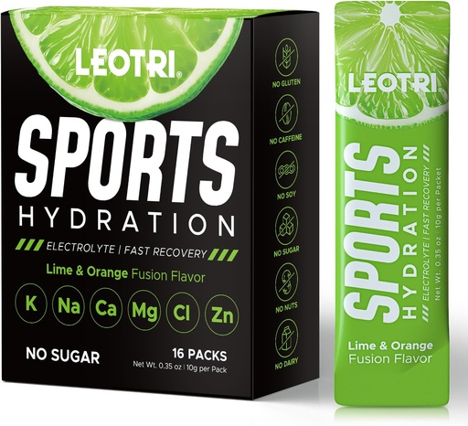 [BRSRAZ3YCAHBGHTA] Sugar Free Electrolyte Powder Packets - Sport Hydration Drink Mix Supplement, Keto Friendly with 6 Key Electrolytes, Rich in Vitamin B and C, 1000mg BCAA - No Sugar, 16 Sticks, Lime & Orange Flavor