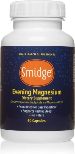 [BRSW2ZI3AQFR4E3X] Smidge® Вечерни магнезиеви капсули, 60 ct. Pure, Non-GMO Магнезиеви добавки за поддържане на релаксация.