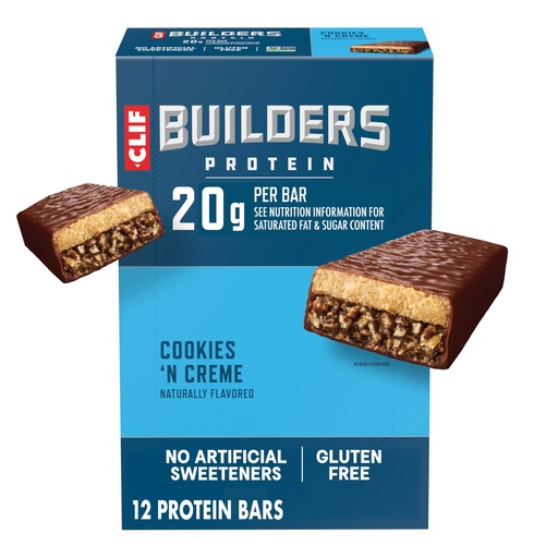 [BRSWIYT7OVYQKAYZ] CLIF BUILDERS Protein Bars - Cookies 'n Cream Flavor - 20g Plant Based Protein - Gluten Free - Non-GMO - Low Glycemic - No Artificial Sweeteners - 2.4 oz. (12 Pack)