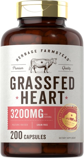 [BRSW2ZY2DMBGCA36] Carlyle Grass Fed Beef Heart Suplemento Silencio 3200mg Silencio 200 Conde ← Desiccated Pasture Raised Bovine Capsules ← Non-GMO, Gluten Free tención por Herbage Farmstead