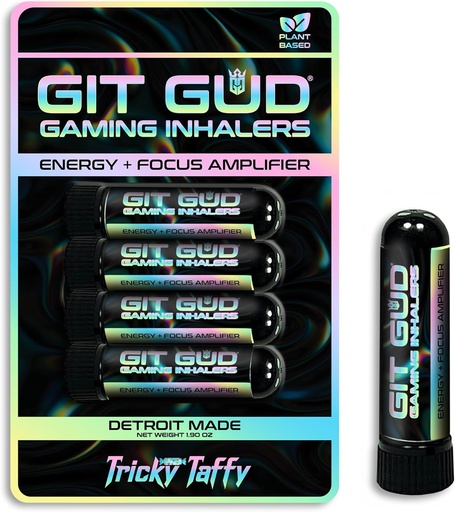 [BRSROAQPOUFB6CQZ] GIT GUD Energy Stick (4 Pack) Competitive Focus Amplifier, Refreshing Mint Aroma, Daily-Use, Portable Disposable, Tricky Taffy (Taffy Mint)