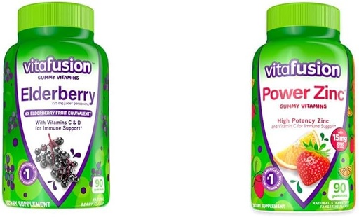 [BRSRAYYYAEOROE37] Vitafusion Elderberry & Zinc Gummy bitaminak Immune euskarria, 90ct