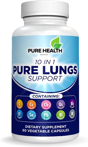 [BRSROFQTCBYW2E3F] Pure Lungs Support – 10-i-1 Lung Cleanse & Detox Supplement for røykere og pustende helse – med Quercetin, NAC, Cordyceps, Pine Bark, Vitamin C & Butterbur – 60 Kapsler