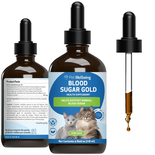 [BRSRAGL4CEAQKYDL] Pet Wellbeing Blood Sugar Gold Cats - Holistic Blood Sugar Support, Pancreas & Liver Health, Gymnema, Fenugreek & Devil’s Club - NASC Certified & Vet-Formulated - 4 oz Liquid