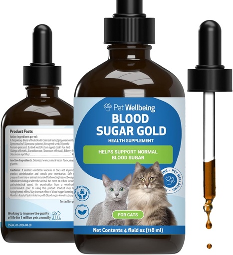 [BRSRAGL4CEAQKYDL] Pet Wellbeing Blood Sugar Gold Cats - Holistic Blood Sugar Support, Pancreas & Liver Health, Gymnema, Fenugreek & Devil’s Club - NASC Certified & Vet-Formulated - 4 oz Liquid