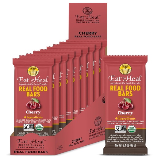 [BRSROGQBCEPQYYAZ] EatToHeal Cherry Real Food Bar - Organic Vegan Healthy Gluten Free Protein Bars - Low Sugar Meal Replacement Bar, Non GMO, Never Baked, Plant Based - Crafted to Enjoy, Not Sit on Shelves